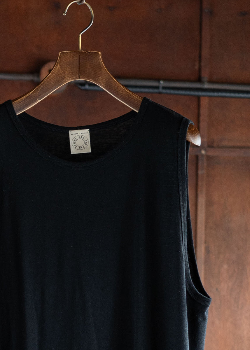 JAN-JAN VAN ESSCHE KNIT#62LOOSE FIT TANK TOP LINEN COTTON YARN BLACK
