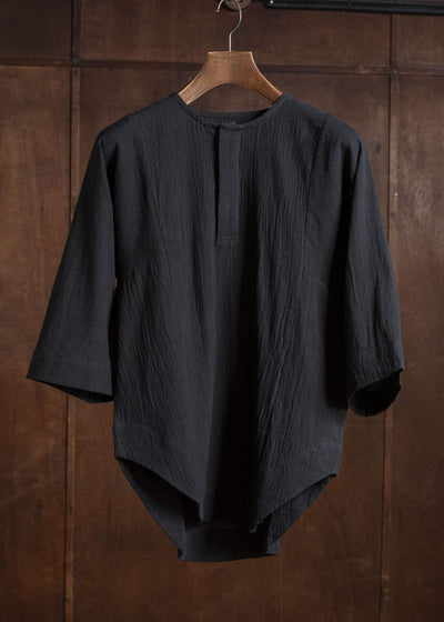 Gathering Textiles Fisherman Shirt (Curved) Handwoven Kala Cotton FIS03-KC-BK
