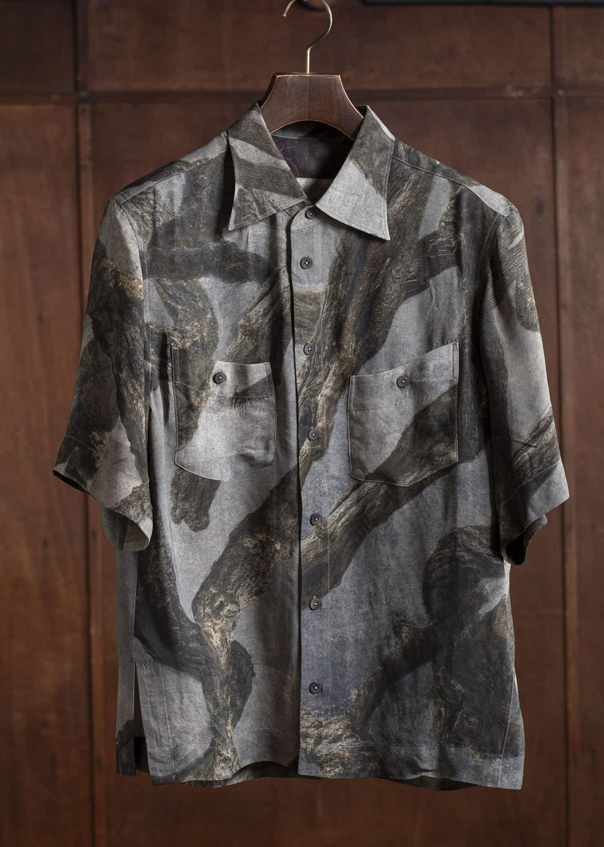 ZIGGY CHEN 0M2510707 Digital Print Short Sleeve Shirt GRAY X OLIVE