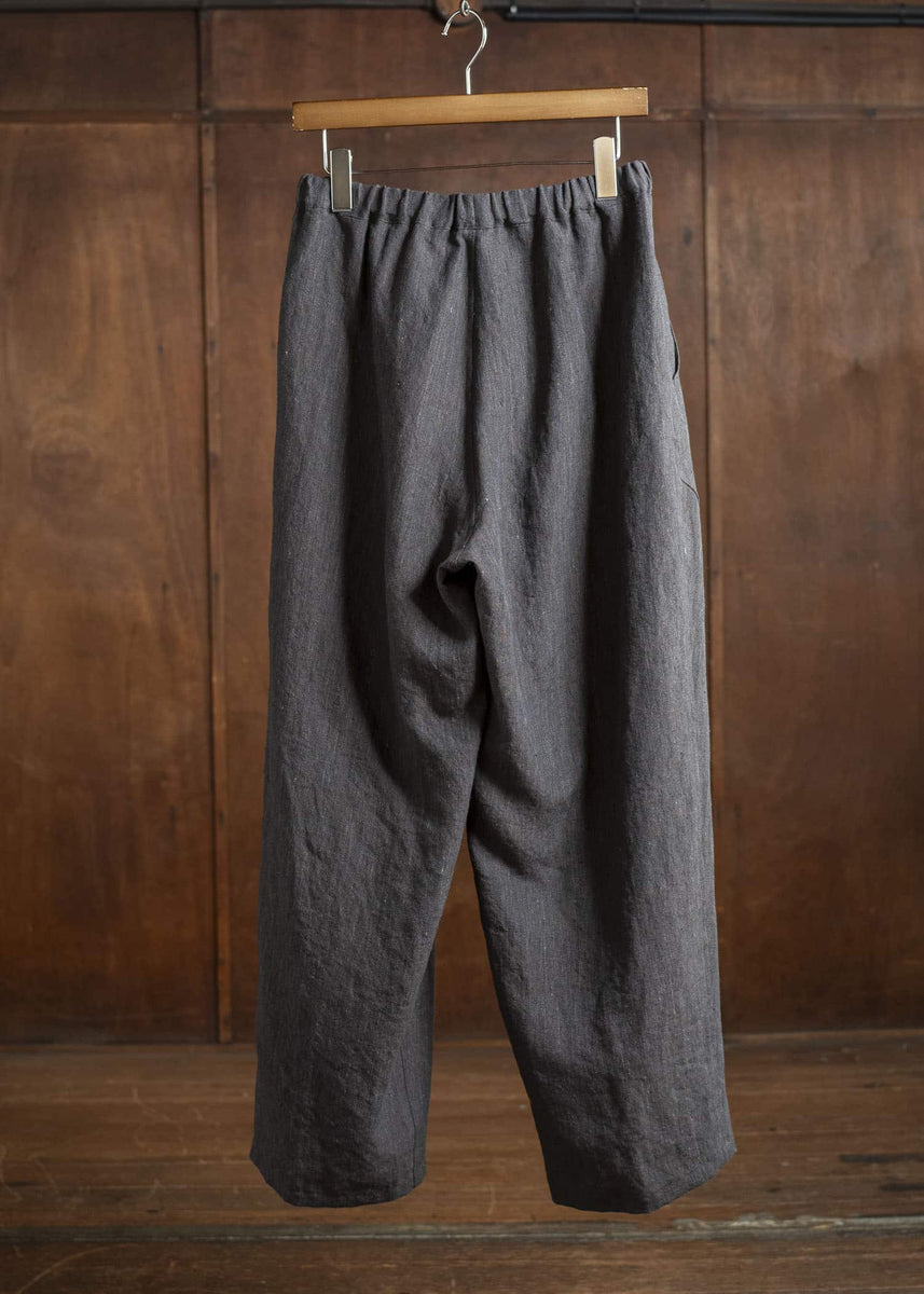 Jurgen Lehl Linen Shrink Long Pants Black Brown J0152FPM503-99