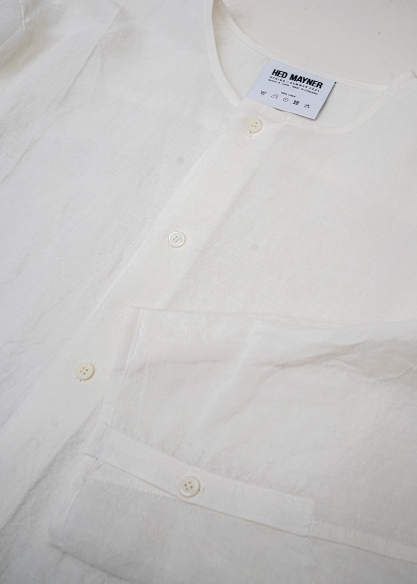 HED MAYNER / COLLARLESS BUTTON SHIRT / WHITE LINEN – VISION OF FASHION