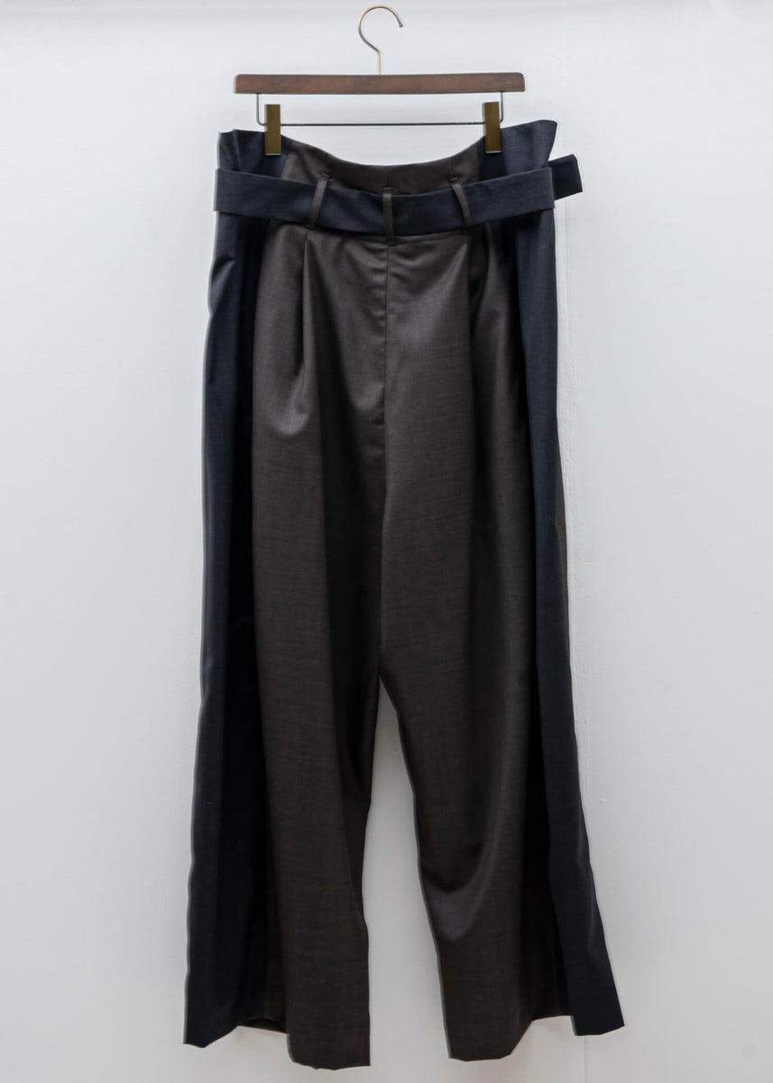 HED MAYNER / WIDE PLEATED PANT / GREY & BROWN COOL WOOL – VISION