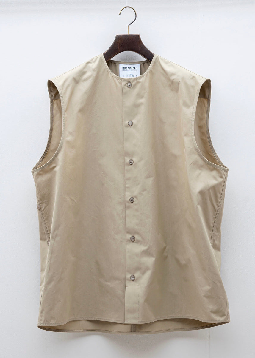 HED MAYNER / SLEEVELESS BUTTON SHIRT / BEIGE COTTON – VISION OF 