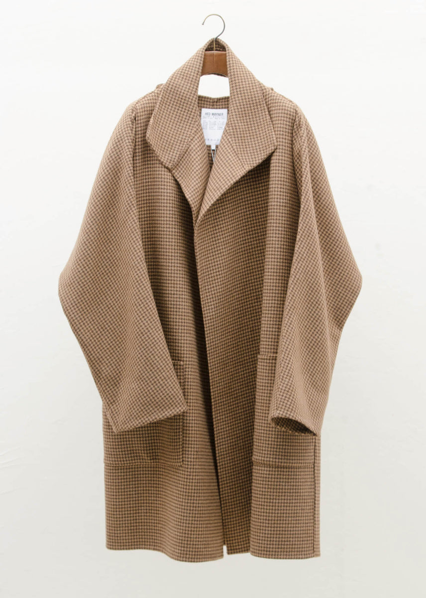 HED MAYNER BACK SLIT UNBUTTONED COAT / BROWN HOUNDSTOOTH – VISION