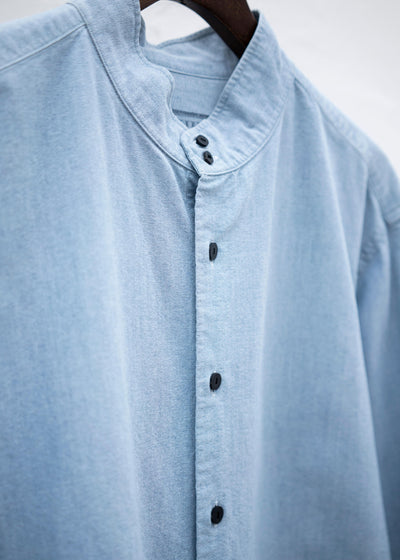 ZIIIN """"""KAFKA""""""""""""""""""""""""""""""""" STAND COLLAR GATHER SHIRT / INDIGO
