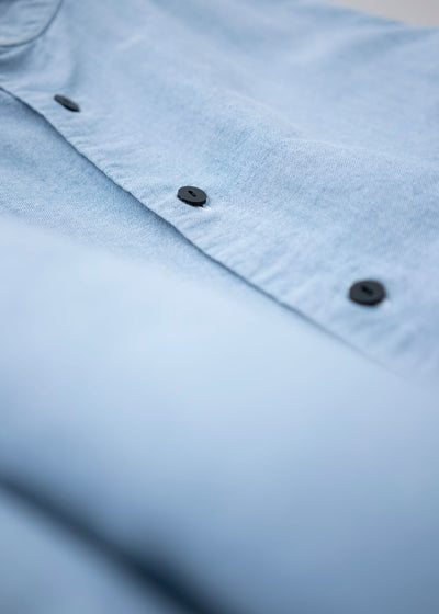 ZIIIN """"""KAFKA""""""""""""""""""""""""""""""""" STAND COLLAR GATHER SHIRT / INDIGO