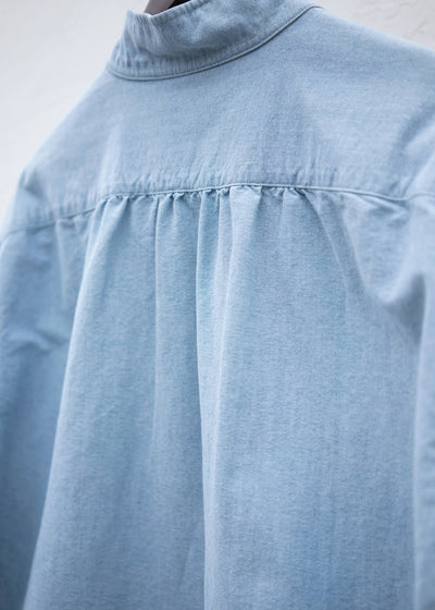 ZIIIN """"""KAFKA""""""""""""""""""""""""""""""""" STAND COLLAR GATHER SHIRT / INDIGO