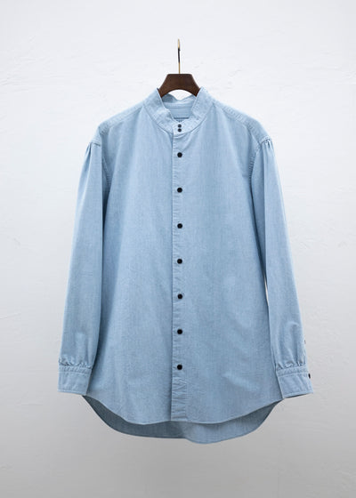 ZIIIN """"""KAFKA""""""""""""""""""""""""""""""""" STAND COLLAR GATHER SHIRT / INDIGO
