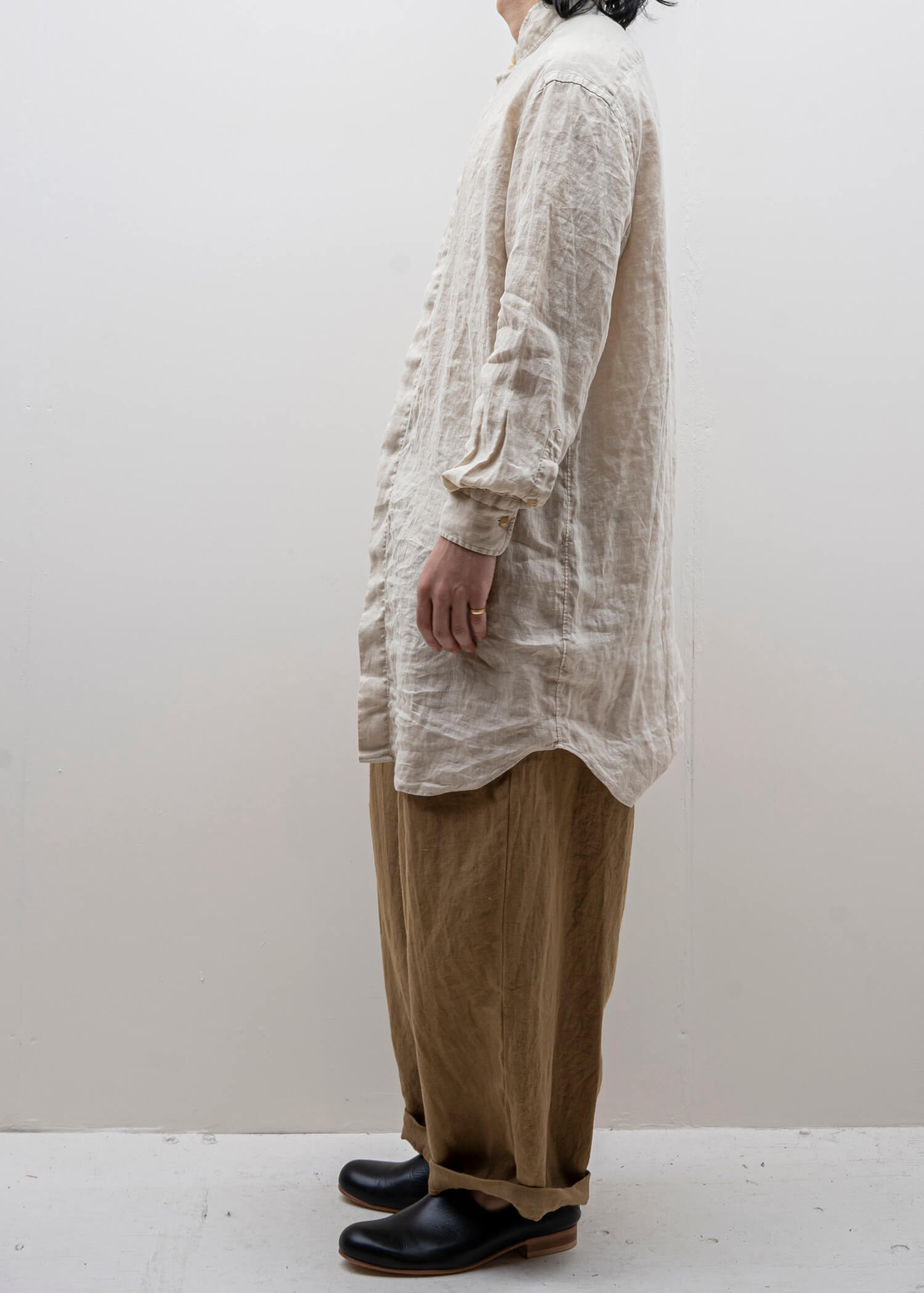 ""ANGO"" LONG LINEN SHIRT / BLACK