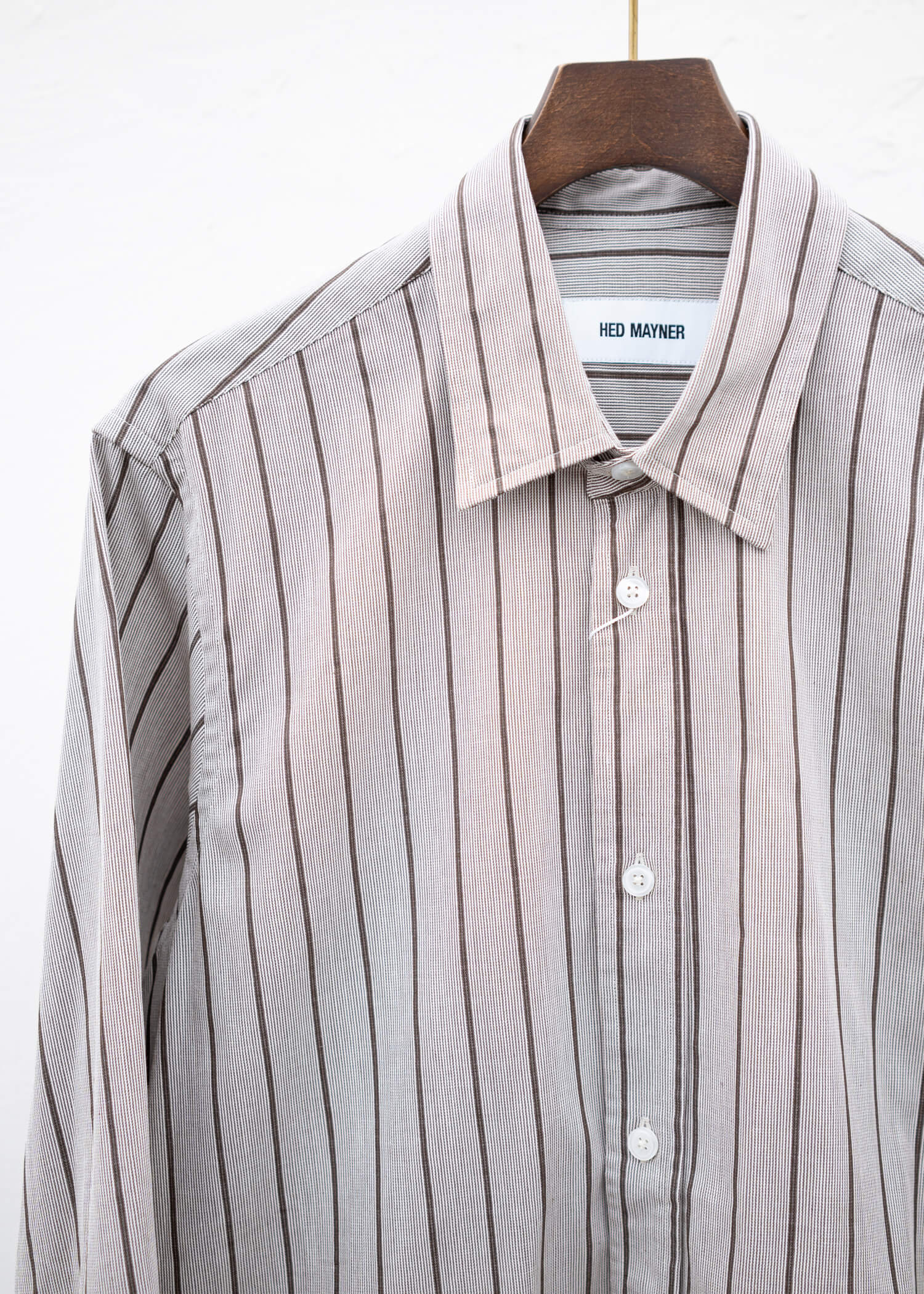 HED MAYNER BUTTONED-DOWN SHIRT BROWN PINSTRIPES