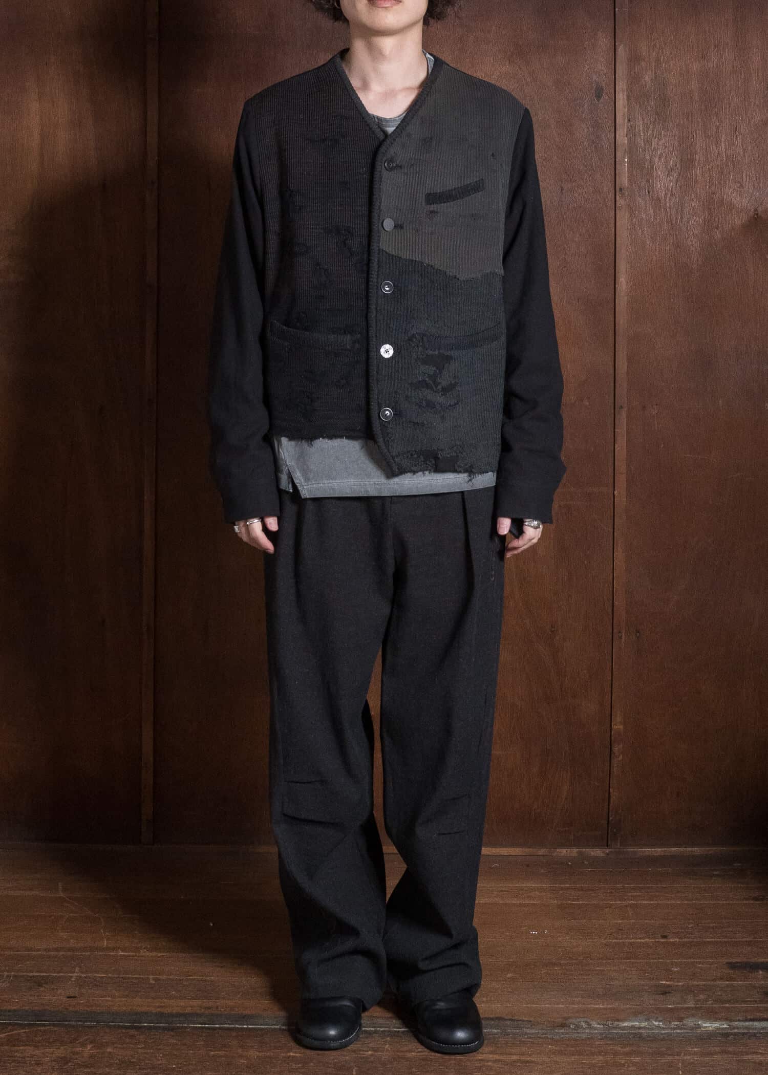Professor.E HERITAGE REWORKED KNIT FARMER JKT BLACK 26FW-FM-JKT-02