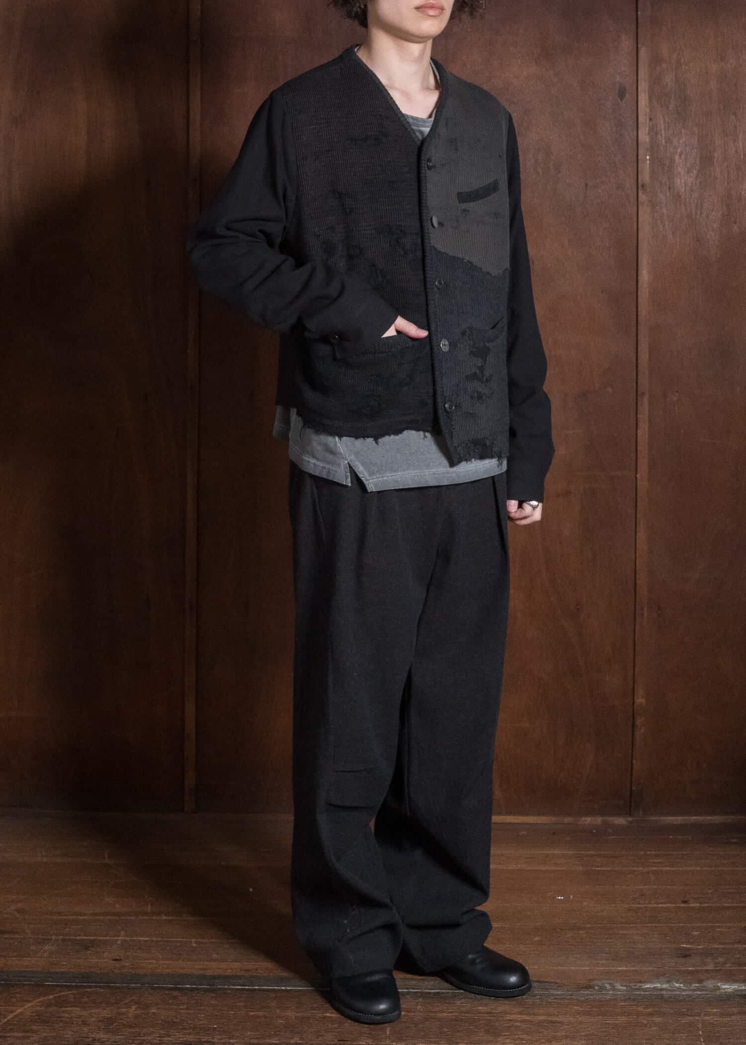 Professor.E HERITAGE REWORKED KNIT FARMER JKT BLACK 26FW-FM-JKT-02