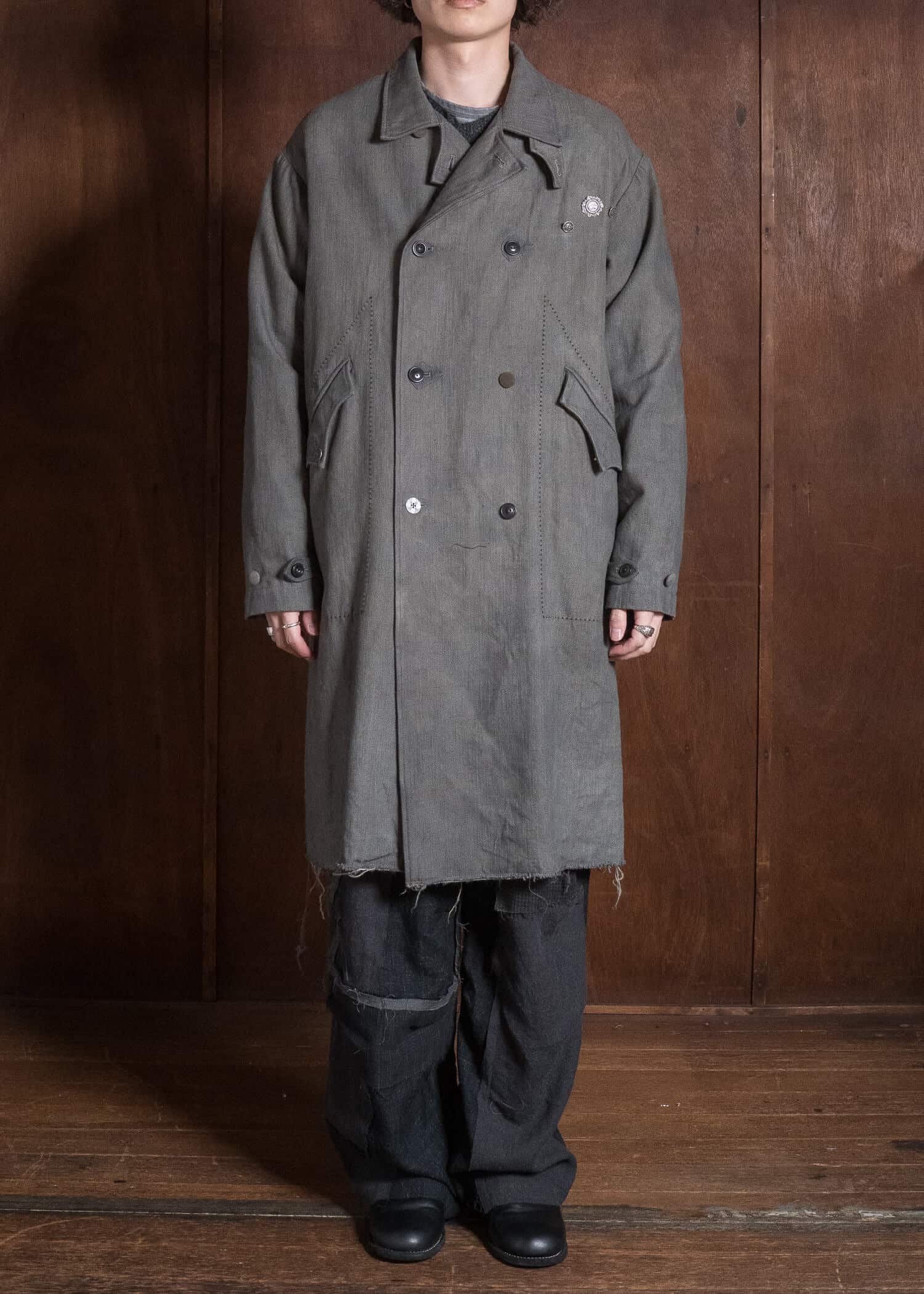 Professor.E DOUBLE BREASTED LONG COAT NATURAL DYED GREY 26FW-FM-LC-03