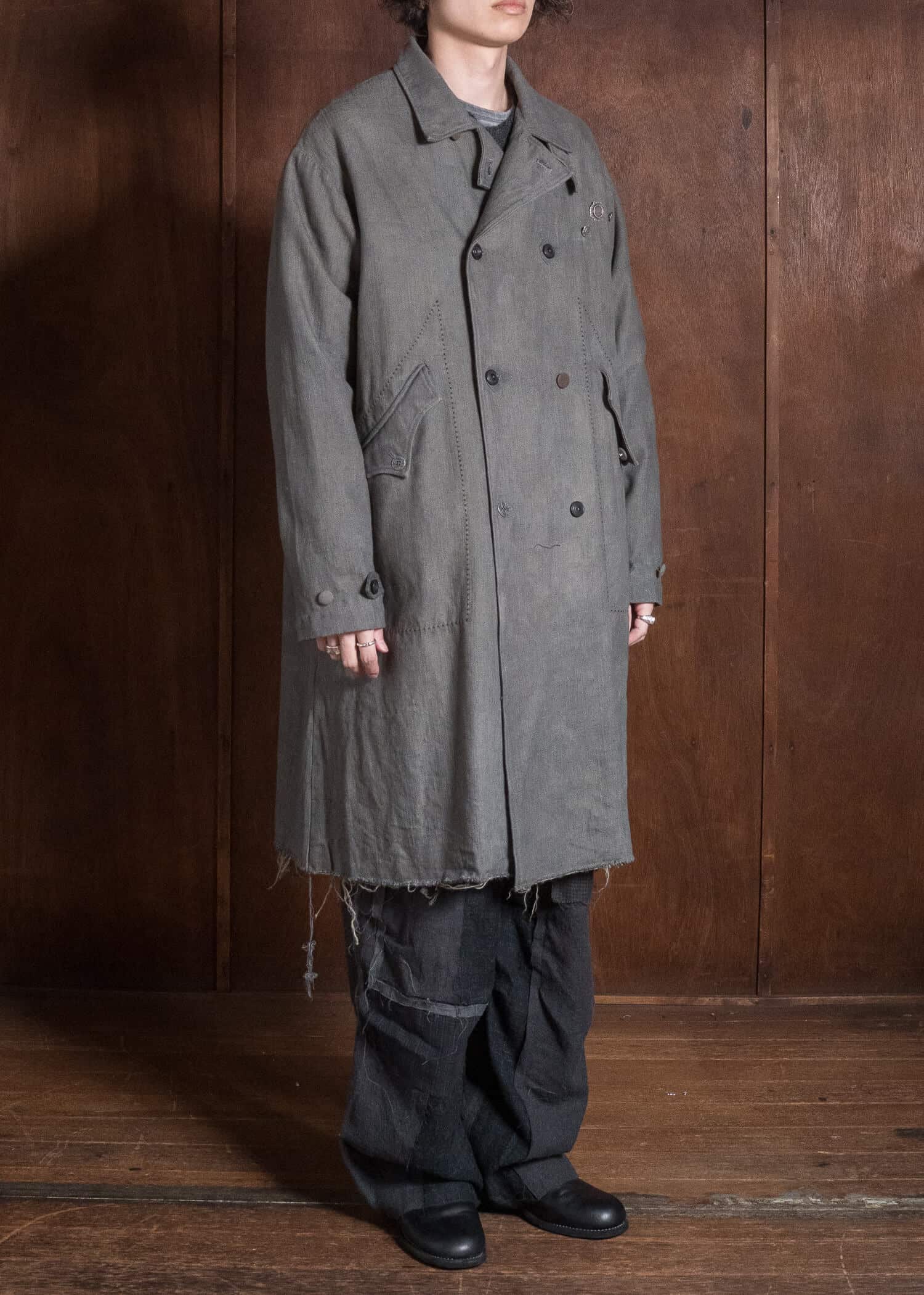 Professor.E DOUBLE BREASTED LONG COAT NATURAL DYED GREY 26FW-FM-LC-03