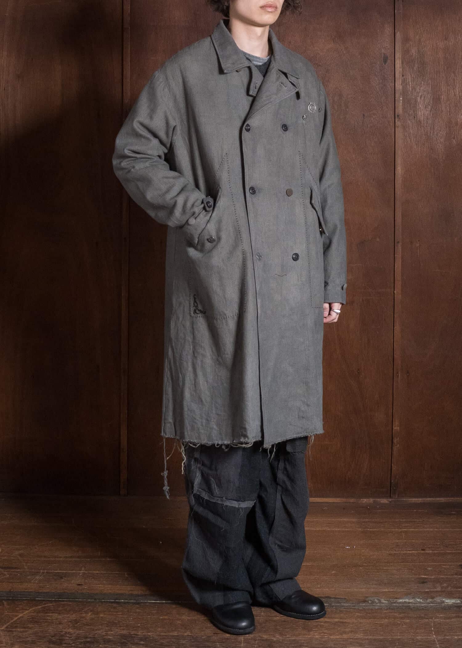 Professor.E DOUBLE BREASTED LONG COAT NATURAL DYED GREY 26FW-FM-LC-03