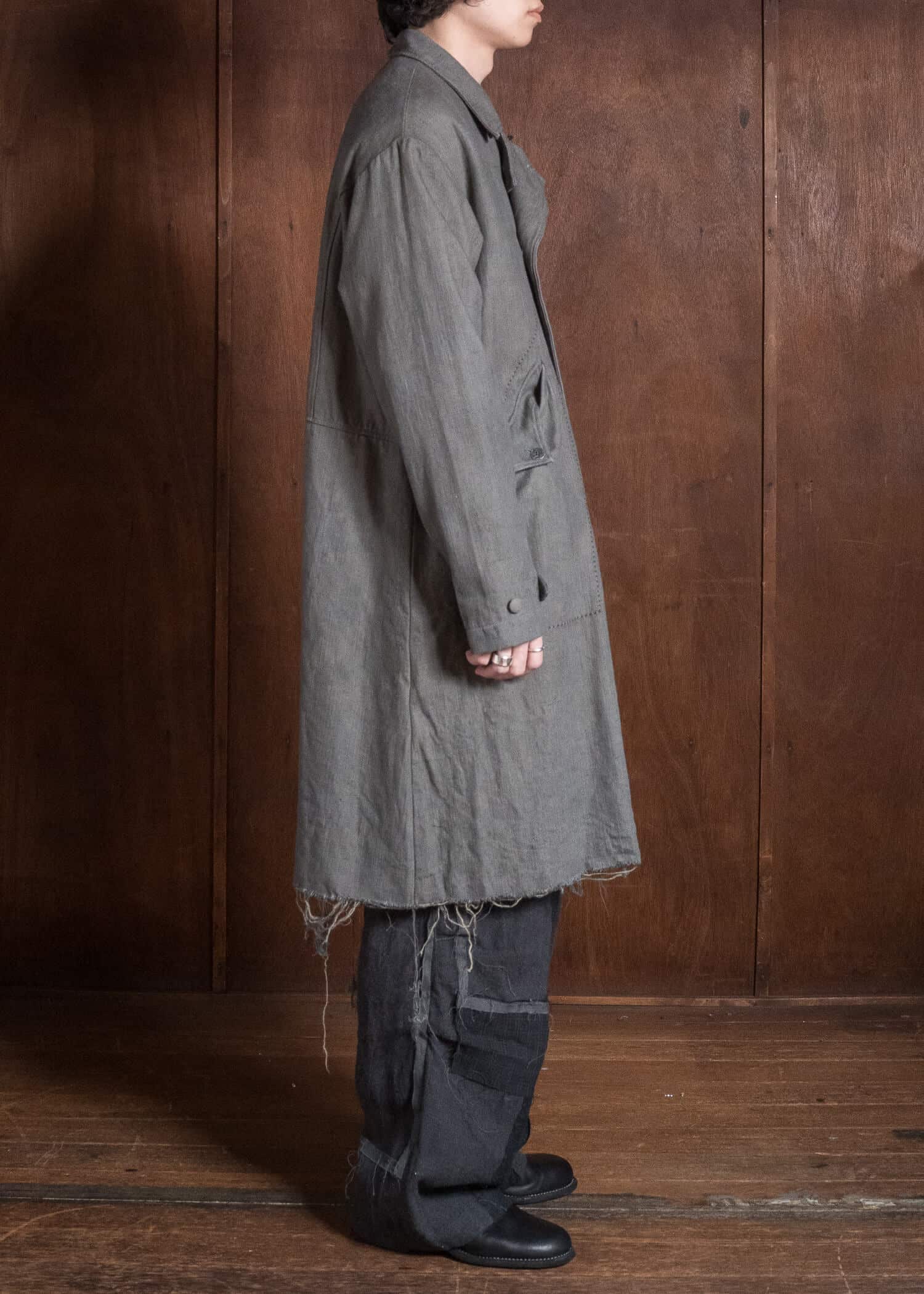 Professor.E DOUBLE BREASTED LONG COAT NATURAL DYED GREY 26FW-FM-LC-03