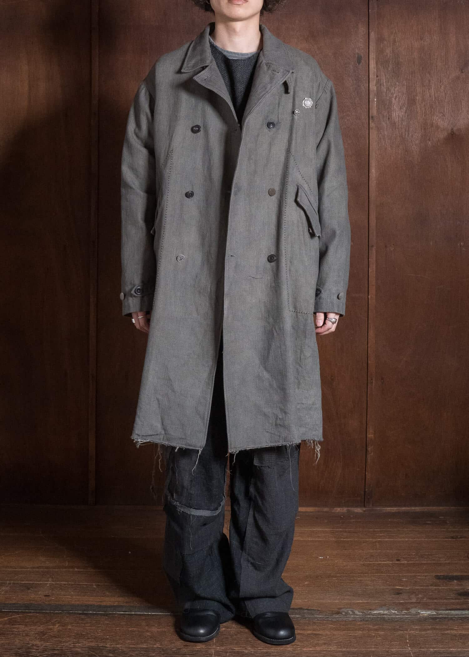Professor.E DOUBLE BREASTED LONG COAT NATURAL DYED GREY 26FW-FM-LC-03