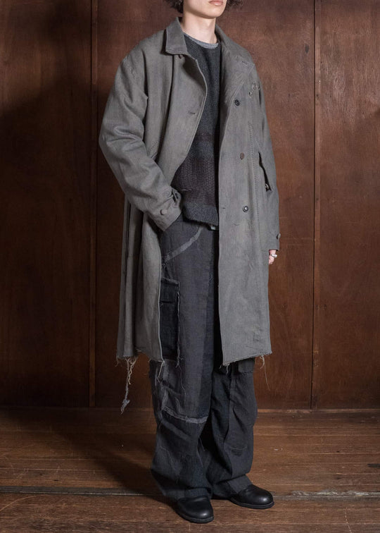 Professor.E DOUBLE BREASTED LONG COAT NATURAL DYED GREY 26FW-FM-LC-03