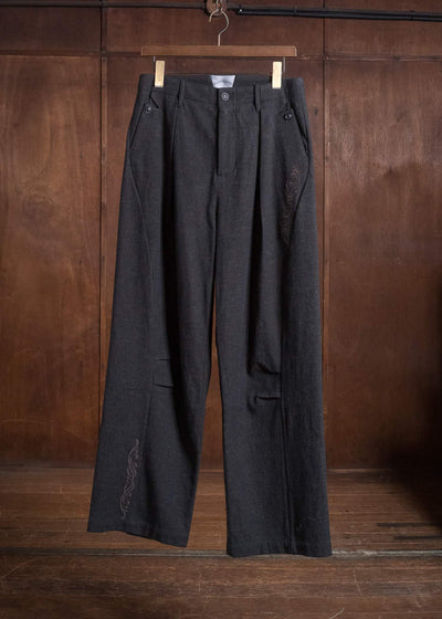 Professor.E EMBROIDERED OVERSLOCK TROUSERS BLACK 26FW-PE-TRL-03