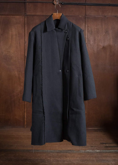 Professor.E RAW-EDGE DOUBLE-COLLAR LONG COAT BLACK 26FW-WN-LC-01