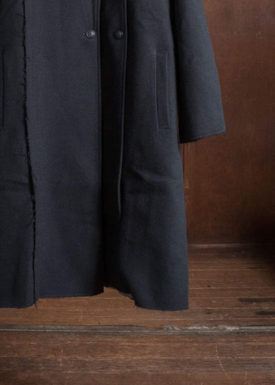 Professor.E RAW-EDGE DOUBLE-COLLAR LONG COAT BLACK 26FW-WN-LC-01