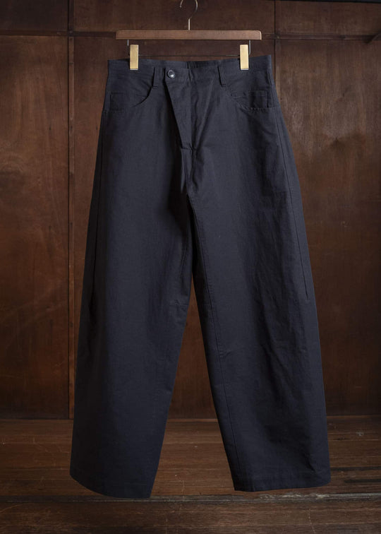 JAN-JAN VAN ESSCHE TROUSERS#90 OVERSIZED 6-POCKET DENIM WITH DRAWSTRING INSIDE | CO PAPER FINE TWILL Black