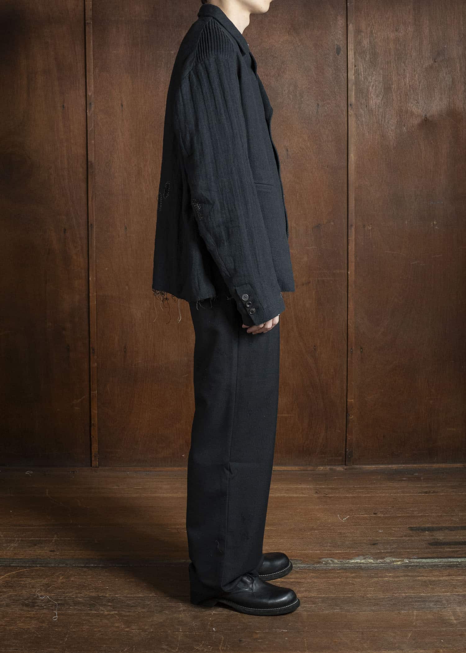 Professor.E DISTRESSED WOOL PANTS BLACK 25FW-PE-TRL-01