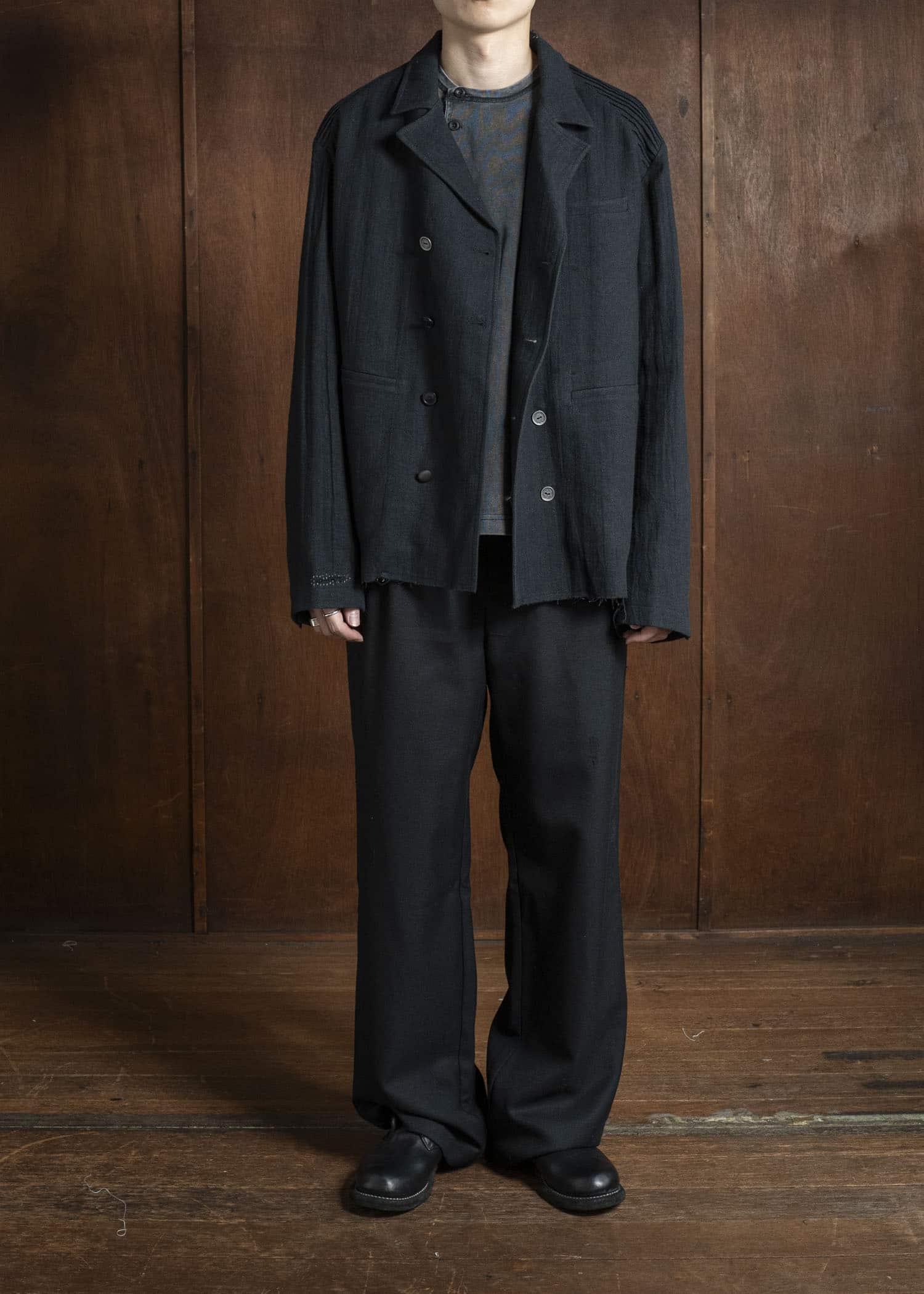 Professor.E DISTRESSED WOOL PANTS BLACK 25FW-PE-TRL-01