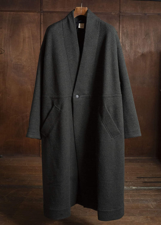 JAN-JAN VAN ESSCHE COAT#35 COAT WITH STANDING COLLAR,JET POCKETS, FULLY LINED Boiled Wool Sweat | Dark Forest