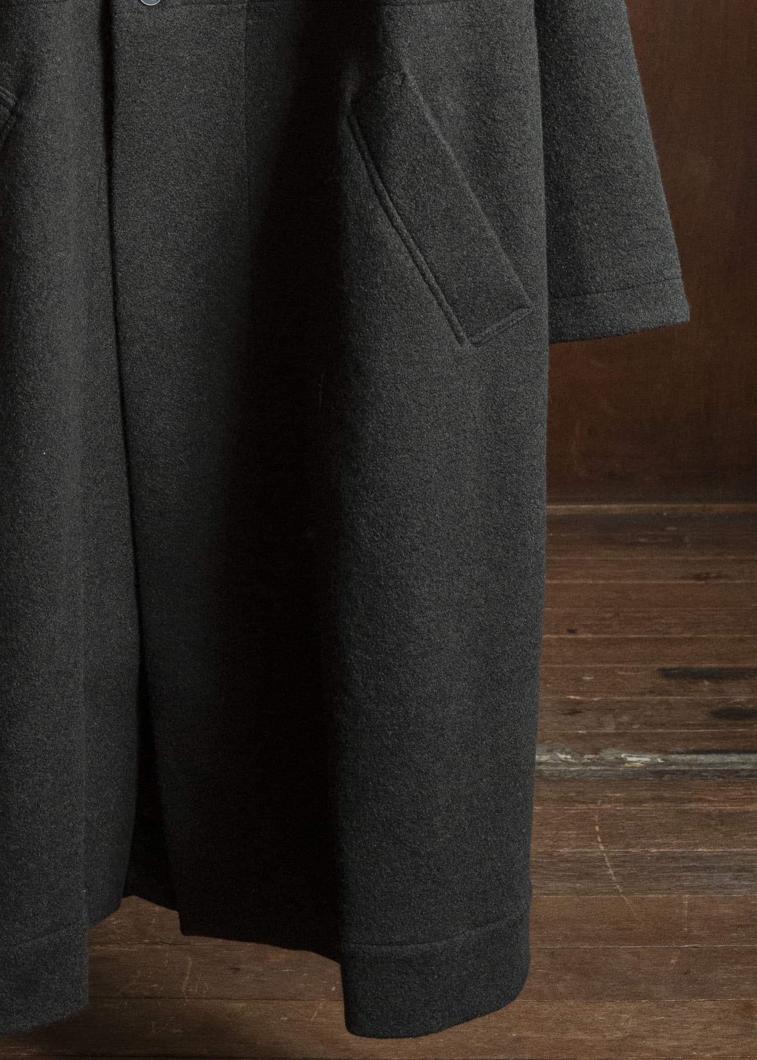 JAN-JAN VAN ESSCHE COAT#35 COAT WITH STANDING COLLAR,JET POCKETS, FULLY LINED Boiled Wool Sweat | Dark Forest