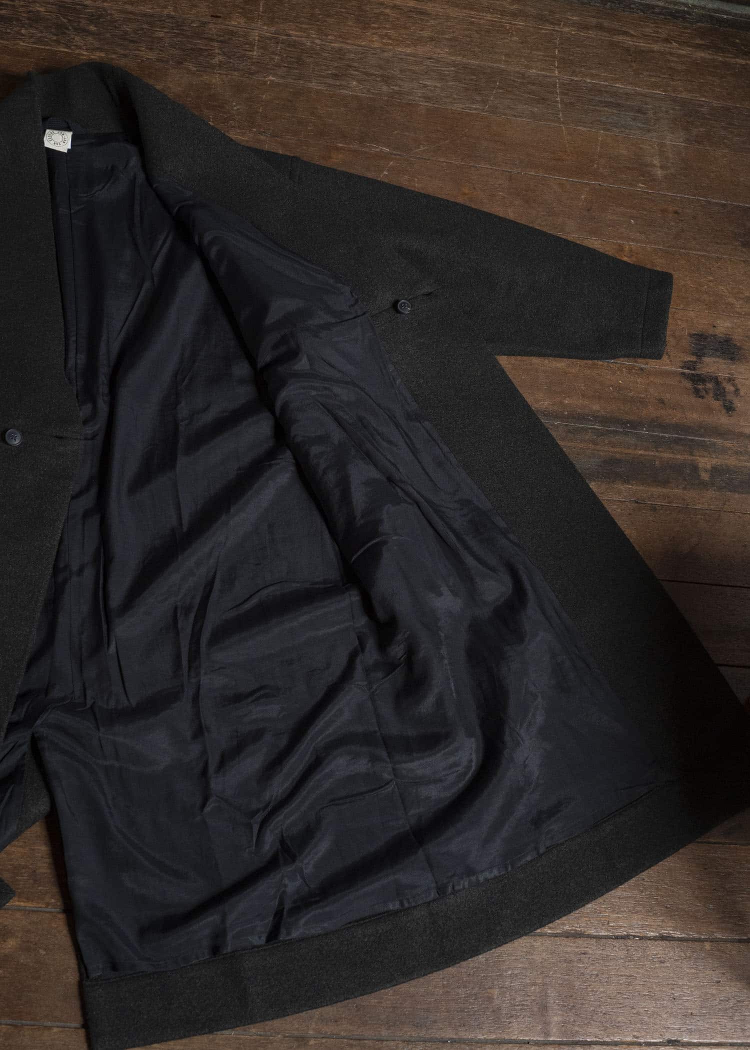 JAN-JAN VAN ESSCHE COAT#35 COAT WITH STANDING COLLAR,JET POCKETS, FULLY LINED Boiled Wool Sweat | Dark Forest