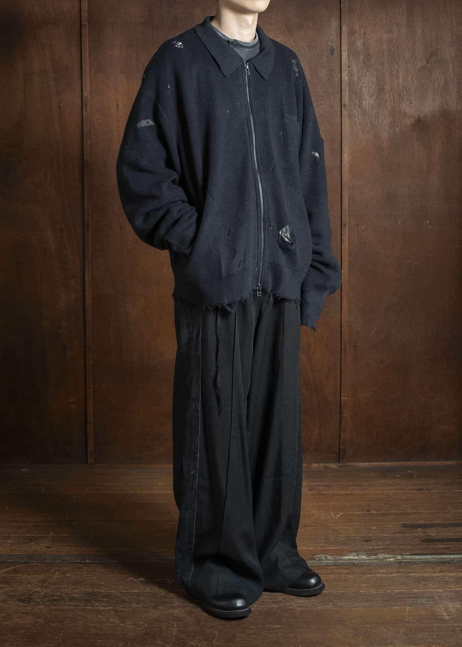 Professor.E DESTROYED KNIT JACKET BLACK 25FW-PE-KT-01