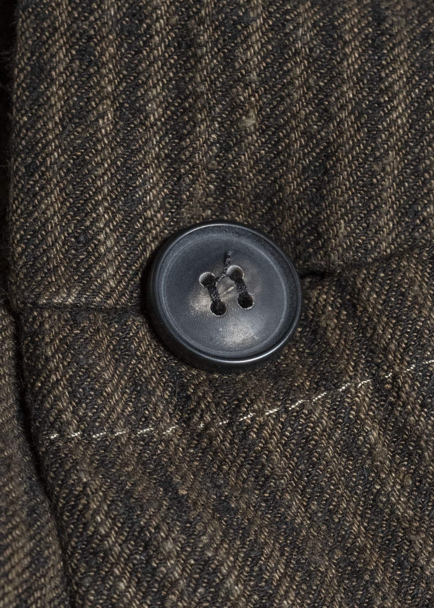 JAN-JAN VAN ESSCHE COAT#35 COAT WITH STANDING COLLAR,JET POCKETS, FULLY LINED Hemp Co Reed Twill | Khaki Striped