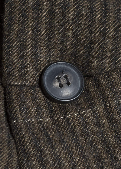 JAN-JAN VAN ESSCHE COAT#35 COAT WITH STANDING COLLAR,JET POCKETS, FULLY LINED Hemp Co Reed Twill | Khaki Striped
