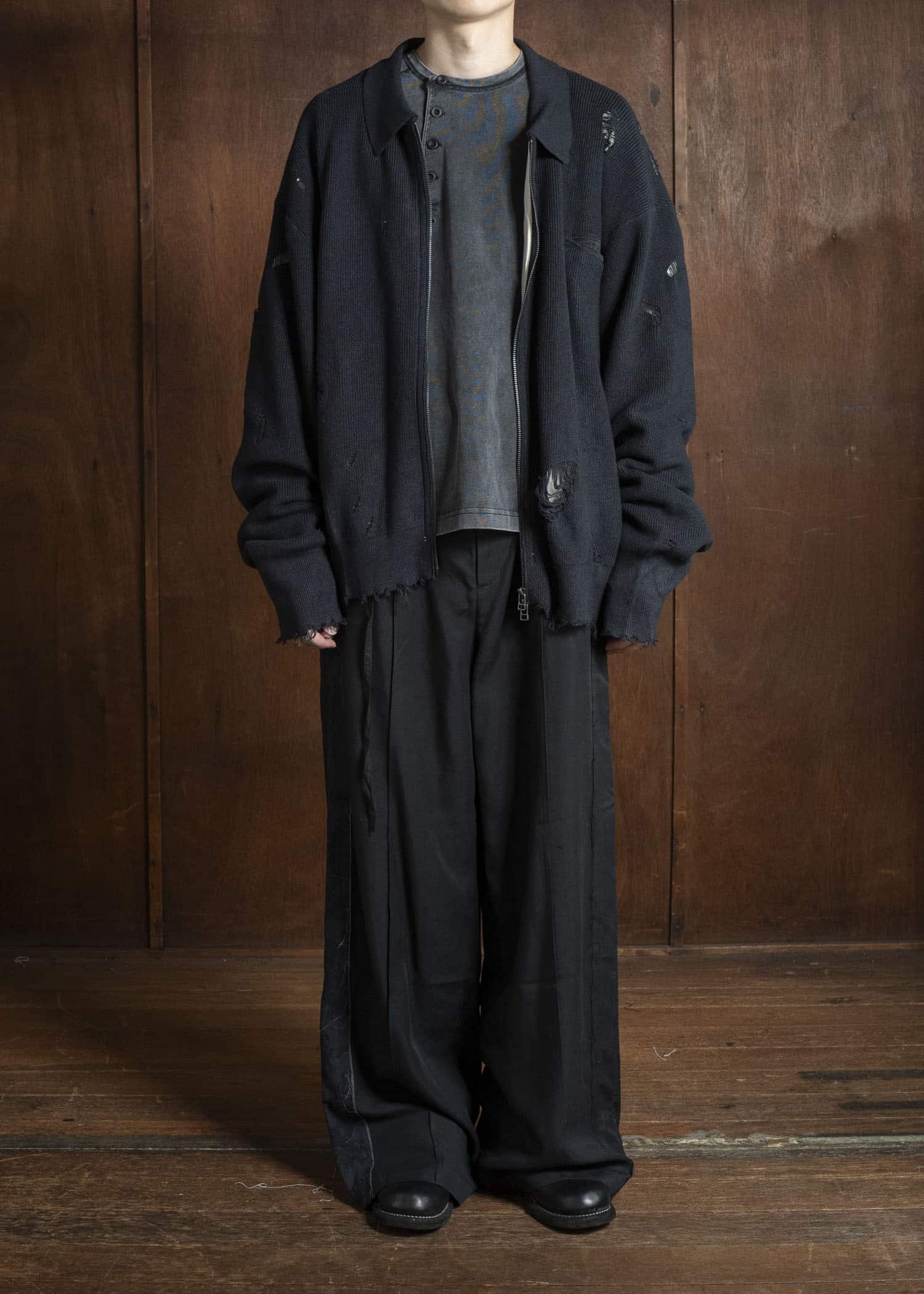 Professor.E DESTROYED KNIT JACKET BLACK 25FW-PE-KT-01