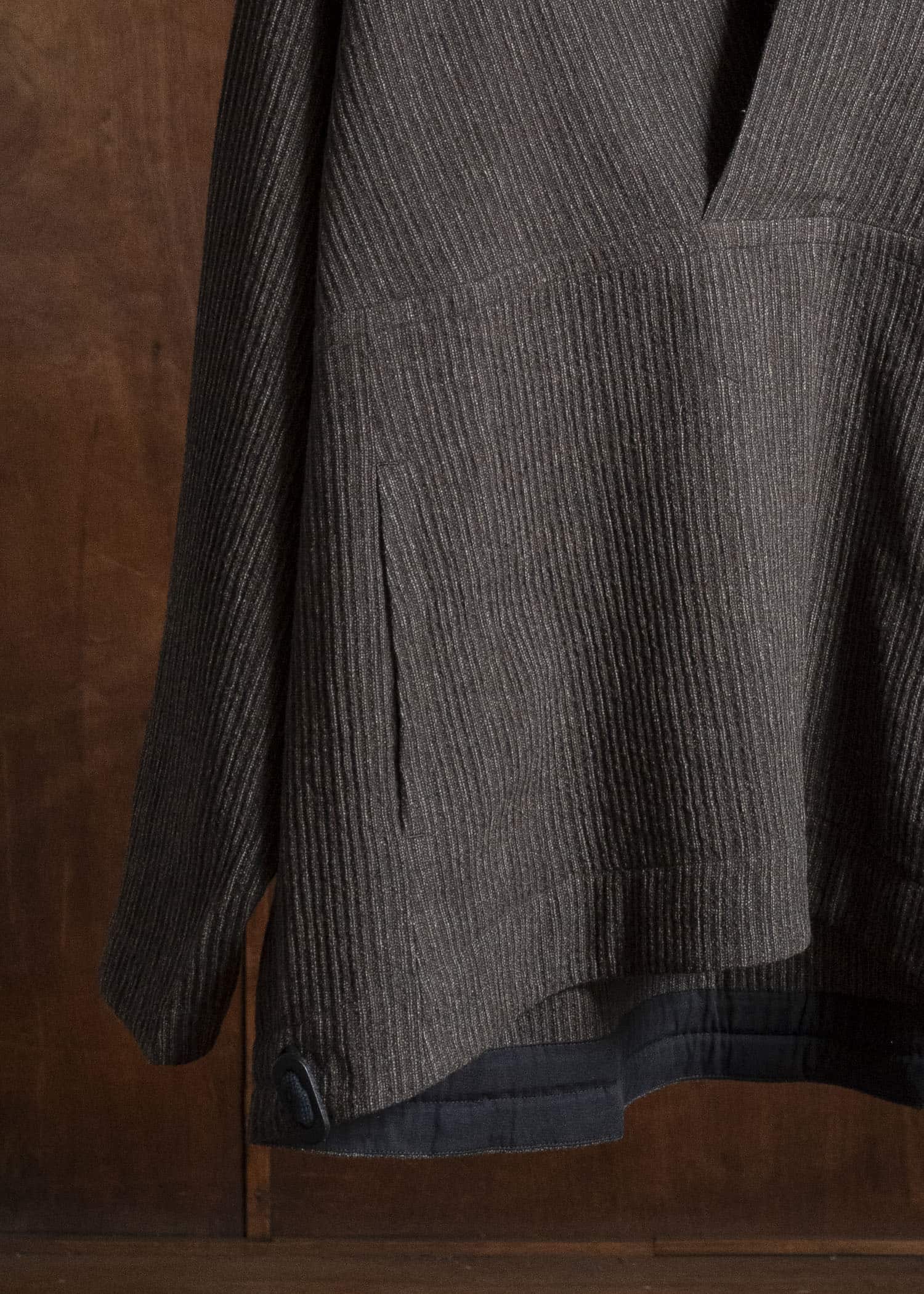 JAN-JAN VAN ESSCHE SWEAT#70 WOVEN SWEAT WITH FRONT POCKETS AND DRAWSTRING Yak Linen Cotton | Brown Striped