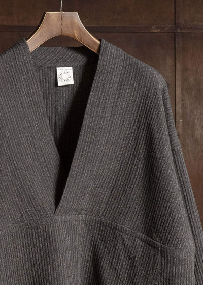 JAN-JAN VAN ESSCHE SWEAT#70 WOVEN SWEAT WITH FRONT POCKETS AND DRAWSTRING Yak Linen Cotton | Brown Striped