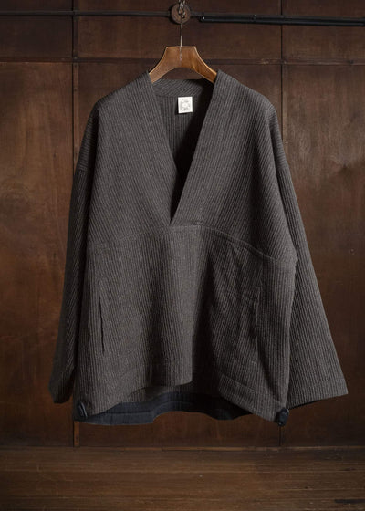 JAN-JAN VAN ESSCHE SWEAT#70 WOVEN SWEAT WITH FRONT POCKETS AND DRAWSTRING Yak Linen Cotton | Brown Striped