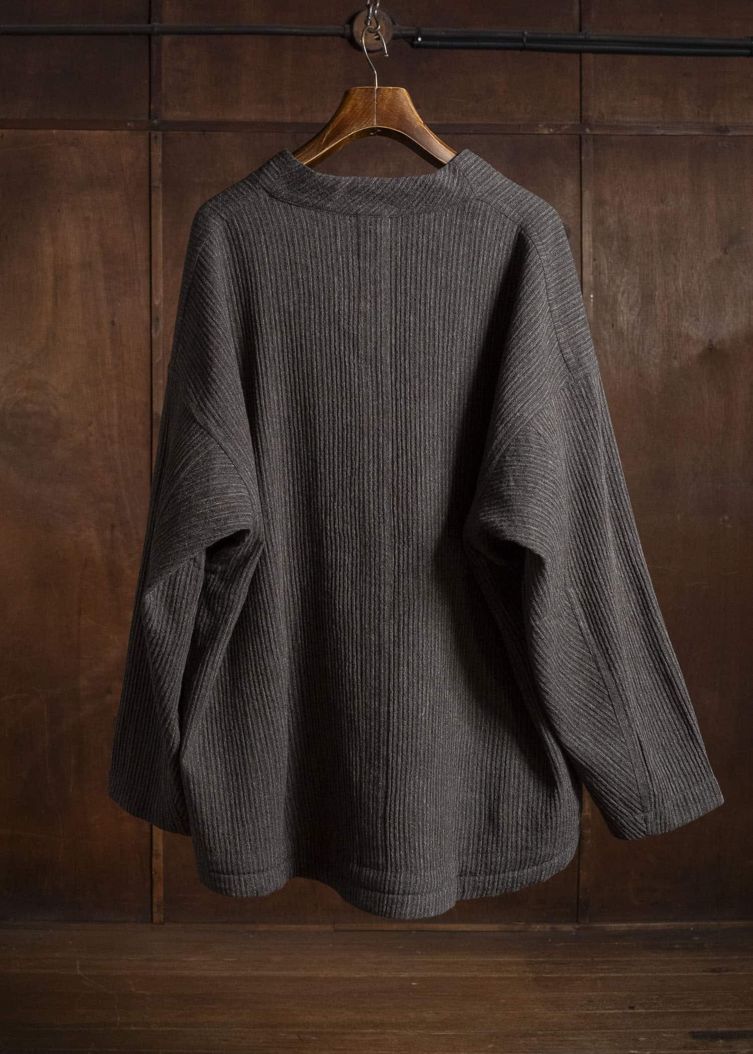 JAN-JAN VAN ESSCHE SWEAT#70 WOVEN SWEAT WITH FRONT POCKETS AND DRAWSTRING Yak Linen Cotton | Brown Striped