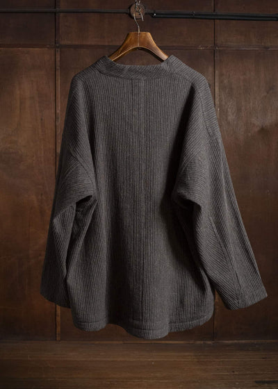 JAN-JAN VAN ESSCHE SWEAT#70 WOVEN SWEAT WITH FRONT POCKETS AND DRAWSTRING Yak Linen Cotton | Brown Striped