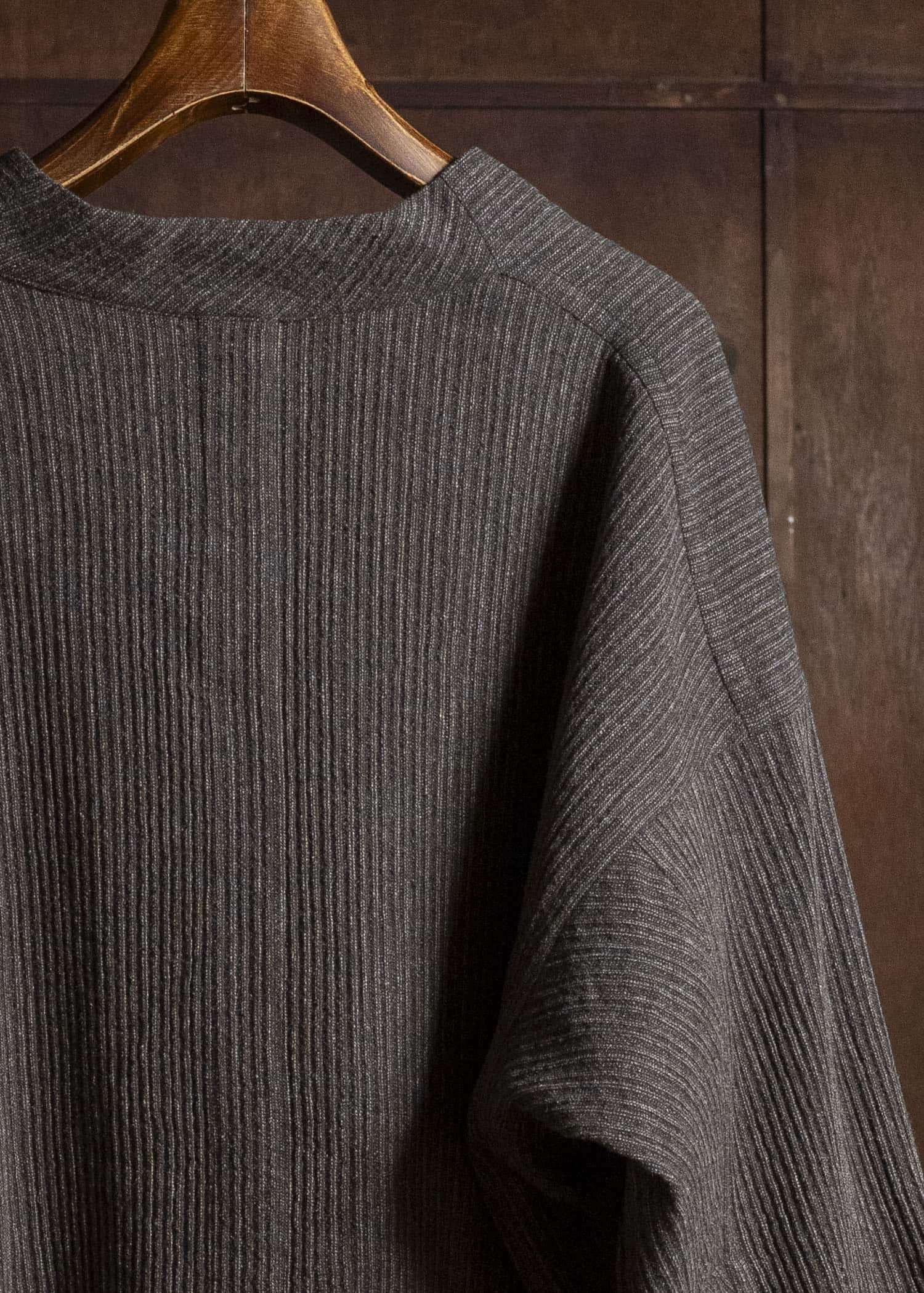 JAN-JAN VAN ESSCHE SWEAT#70 WOVEN SWEAT WITH FRONT POCKETS AND DRAWSTRING Yak Linen Cotton | Brown Striped