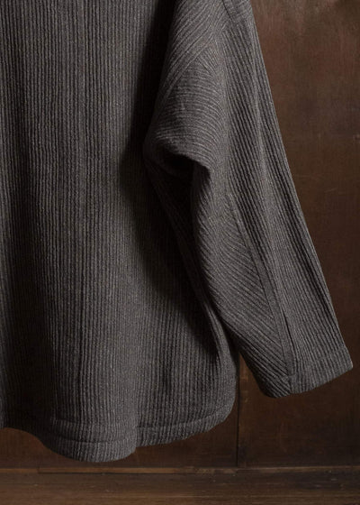 JAN-JAN VAN ESSCHE SWEAT#70 WOVEN SWEAT WITH FRONT POCKETS AND DRAWSTRING Yak Linen Cotton | Brown Striped