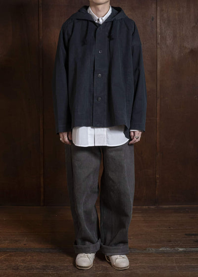 JAN-JAN VAN ESSCHE JACKET#65 HOODED JACKET WITH DOUBLE PATCH POCKETS, UNLINED | TIME WASHED LIGHT Off Black