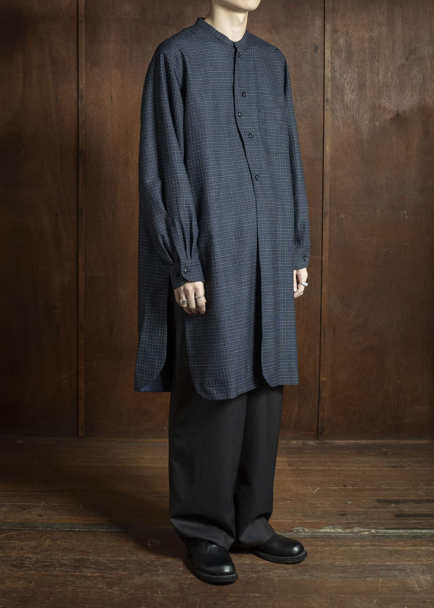 Gorsch 13-2ND-SHCO-VIN Vintage Wool Check Shirt Coat Navy Check