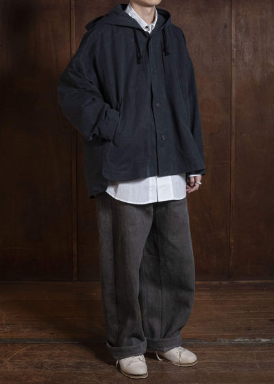 JAN-JAN VAN ESSCHE JACKET#65 HOODED JACKET WITH DOUBLE PATCH POCKETS, UNLINED | TIME WASHED LIGHT Off Black