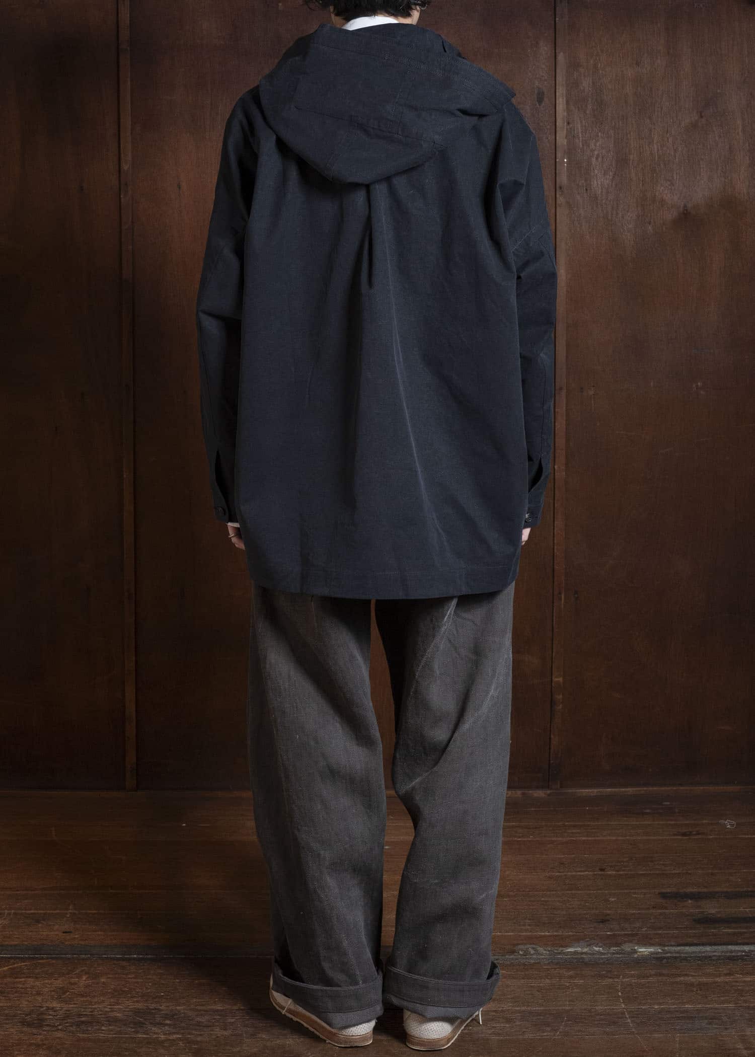 JAN-JAN VAN ESSCHE JACKET#65 HOODED JACKET WITH DOUBLE PATCH POCKETS, UNLINED | TIME WASHED LIGHT Off Black