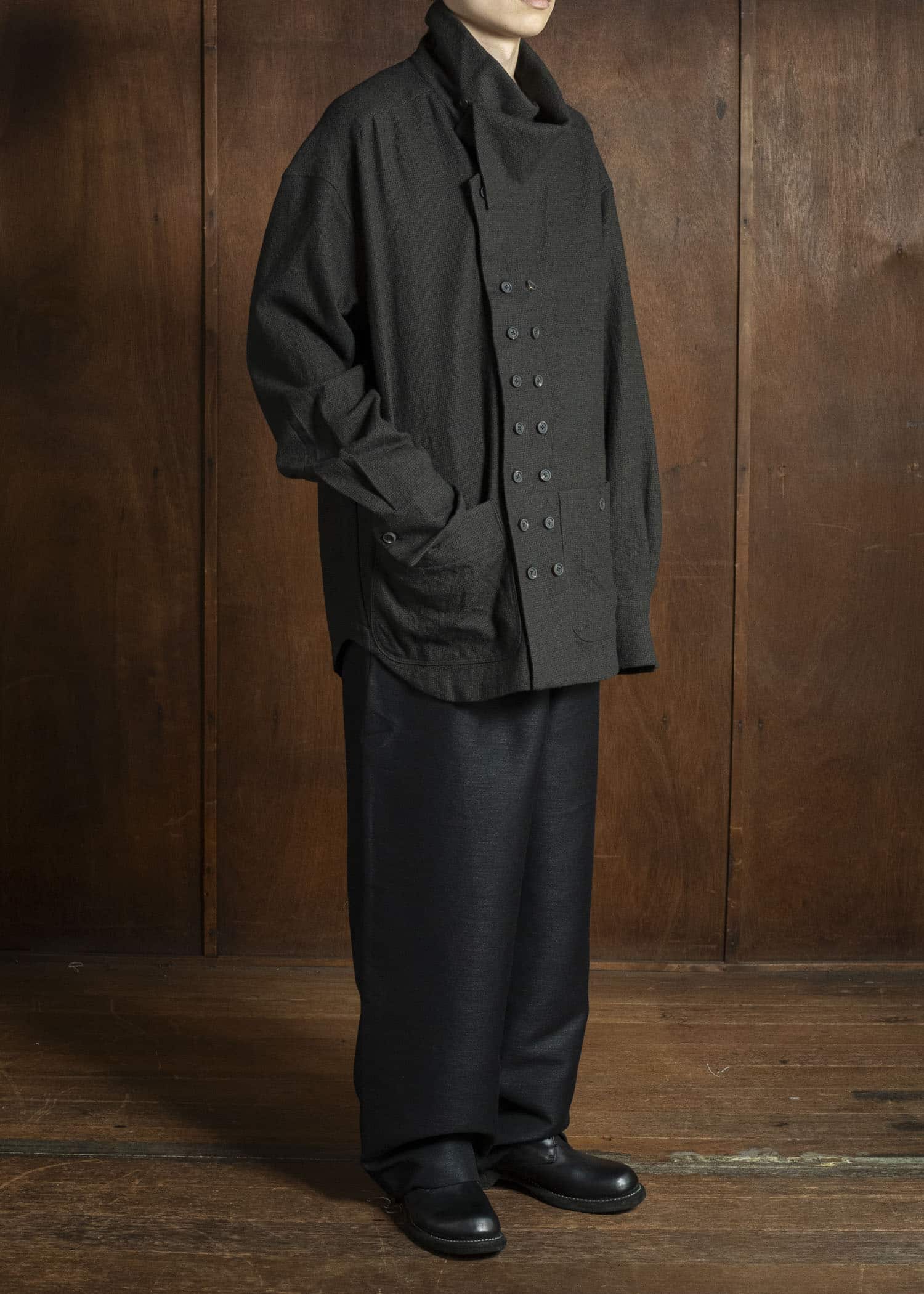 Gorsch 13-2ND-TR03-WH Wool Hemp Easy Trousers Black