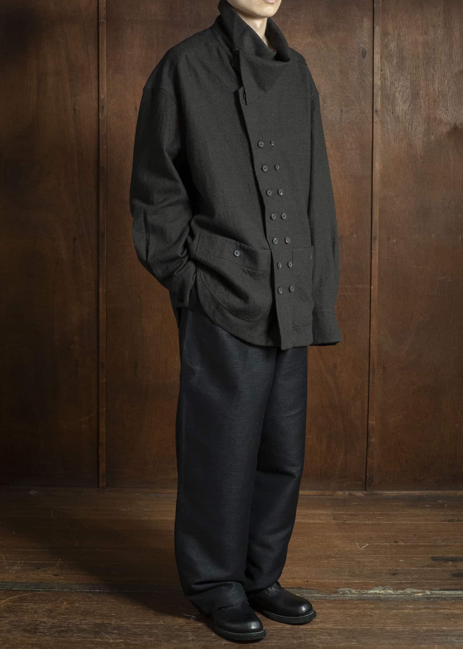 Gorsch 13-2ND-TR03-WH Wool Hemp Easy Trousers Black