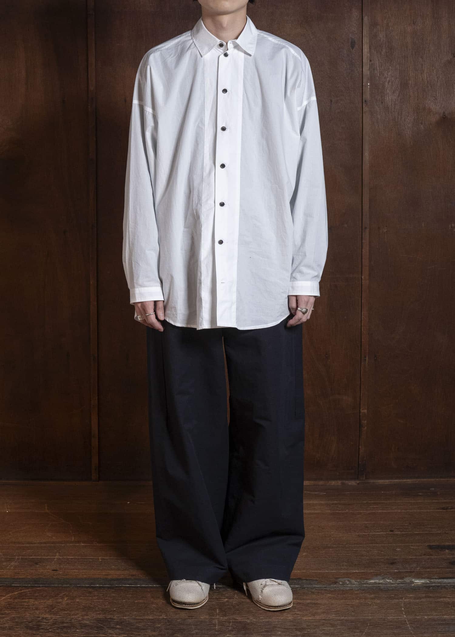 JAN-JAN VAN ESSCHE TROUSERS#90 OVERSIZED 6-POCKET DENIM WITH DRAWSTRING INSIDE | CO PAPER FINE TWILL Black