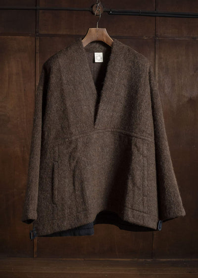 JAN-JAN VAN ESSCHE SWEAT#70 WOVEN SWEAT WITH FRONT POCKETS AND DRAWSTRING Highpile Herringbone | Brown Alpaca